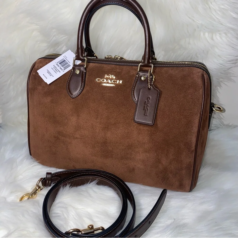 Coach 🤎 Large rowan satchel Suede New purse - Picture 5 of 14